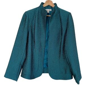 Coldwater Creek Jacket Textured Matelasse Teal Blue Green Sheen Blazer Size S